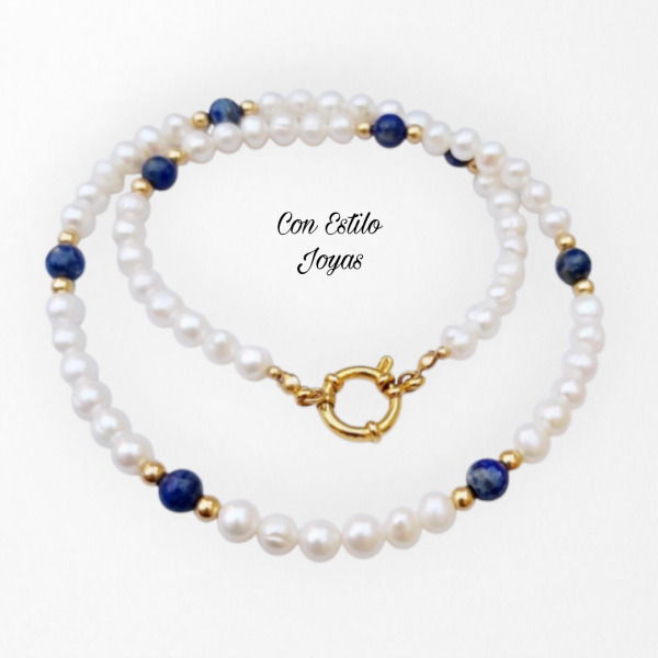 Collar perlas de río lapislázuli