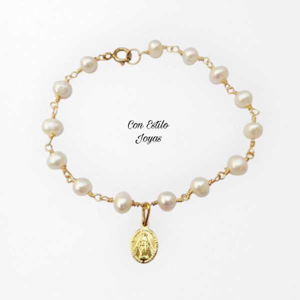 Pulsera perlas de río Virgen de los Rayos