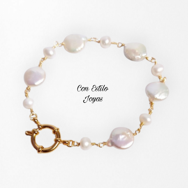 Pulsera perlas redondas y perlas coin