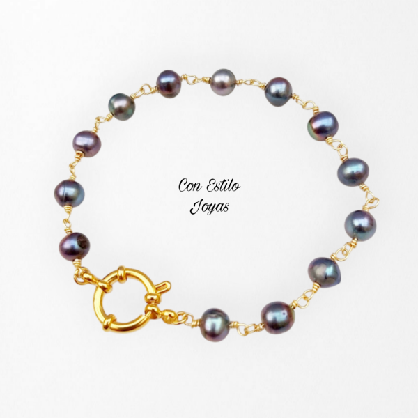 Pulsera perlas de río negras