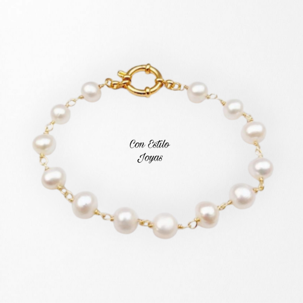 Pulsera perlas de río blancas