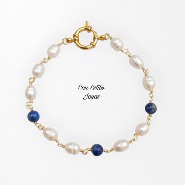 Pulsera perlas de río lapislázuli