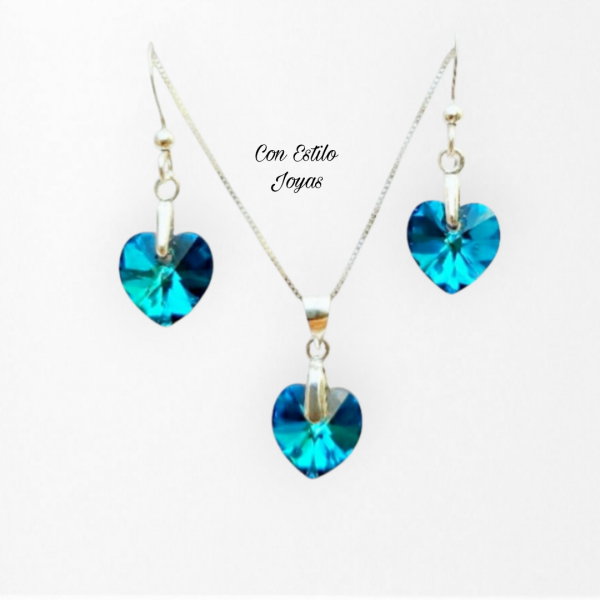 Conjunto Xilion heart  Bermuda Blue10 mm.