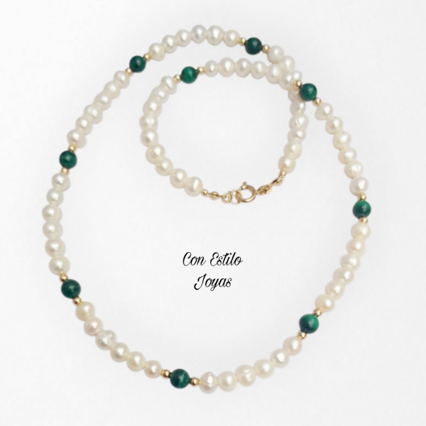 Collar perlas de río malaquita