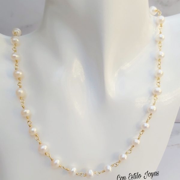 Collar perlas de río blancas