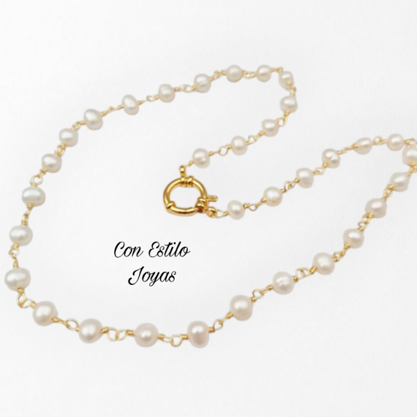 Collar perlas de río blancas