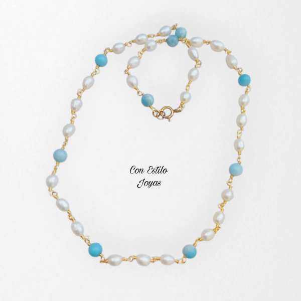 Collar perlas de río y larimar