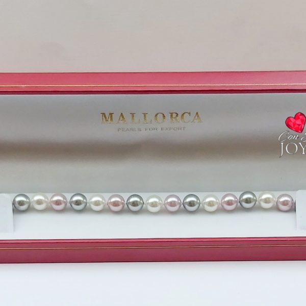 Pulsera perlas Mallorca rosa, gris, blanco