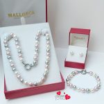 Conjunto perlas Mallorca malva, gris, blanco