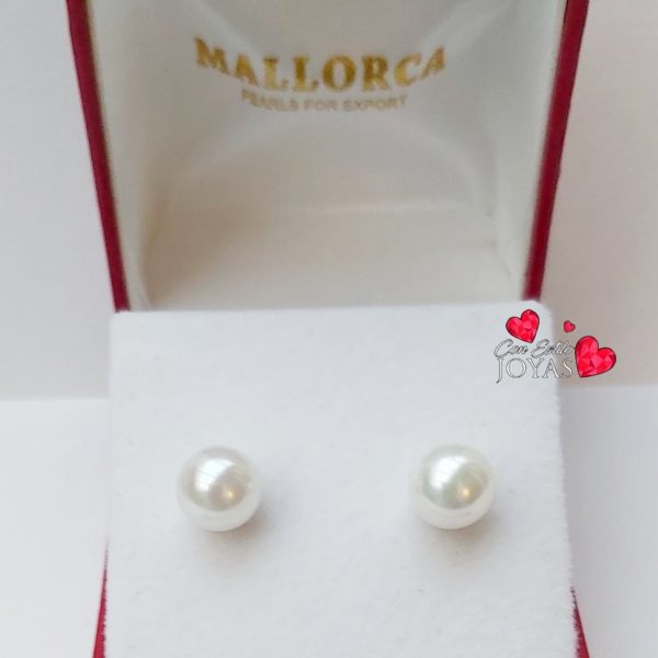 Aros perlas de Mallorca blancos 8 mm.