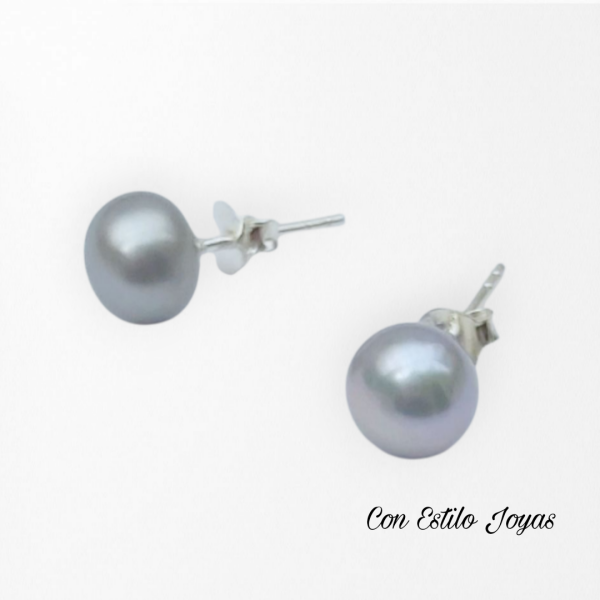 Aros perlas de río grises