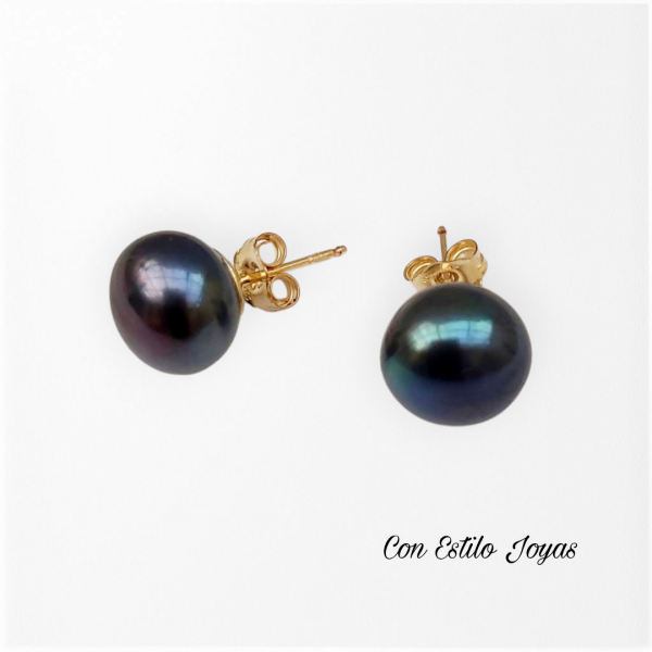 Aros perlas de río negras