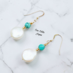 Aros perla Coin turquesa
