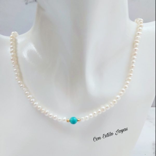 Collar perlas de río turquesa