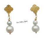 Aros colgantes perla doble gris