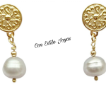 Aros colgantes perla gris
