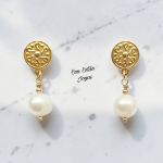 Aros colgantes perla blanca