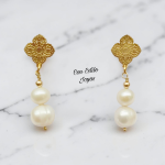Aros colgantes perla doble blanca