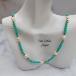 Collar cristales turquesa y perlas..